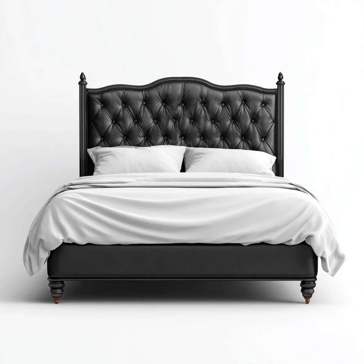 Lit double capitonné noir 160 x 200 cm en cuir synthétique PU rectangulaire