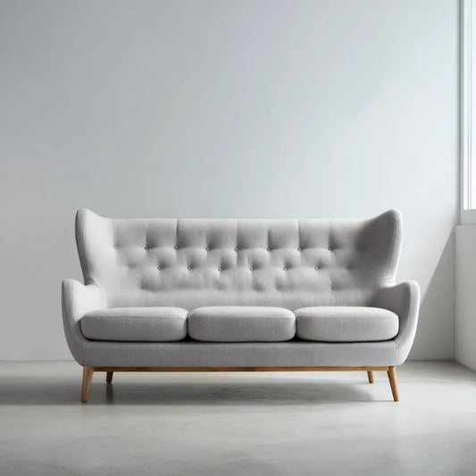 Canapé 3 places gris clair en polyester avec pieds en hêtre massif 210 x 88 x 105 cm