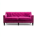 Canapé 3 places capitonné fuchsia en velours de polyester forme droite 210 x 90 x 88 cm