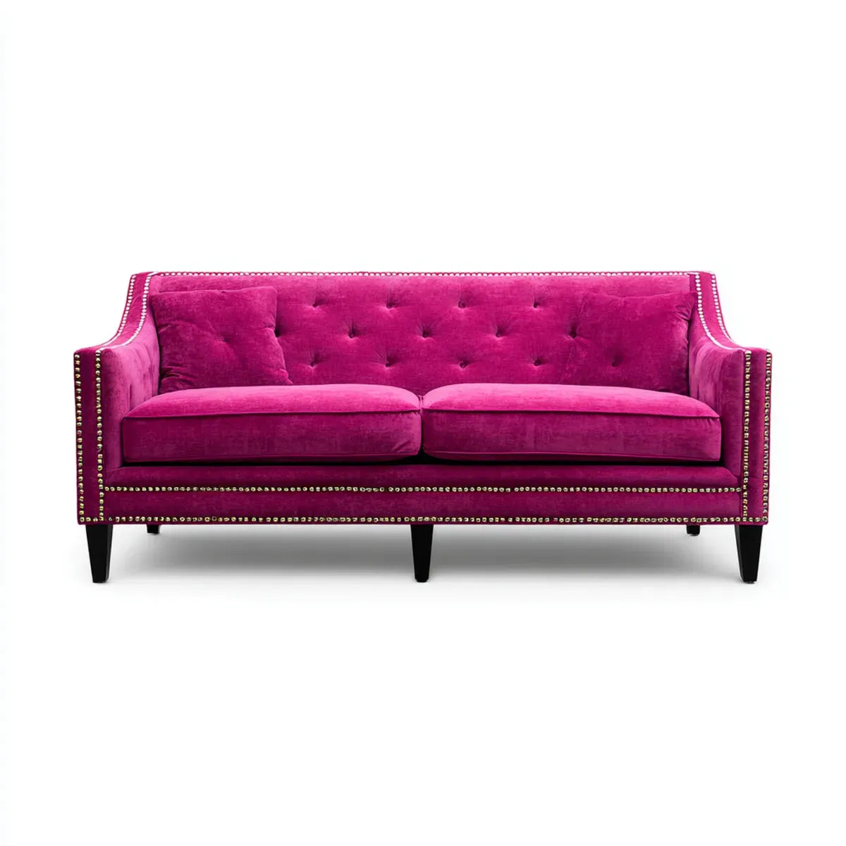 Canapé 3 places capitonné fuchsia en velours de polyester forme droite 210 x 90 x 88 cm