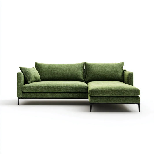 Canapé d'angle réversible vert 3 places avec méridienne en polyester 250 x 160 x 85 cm