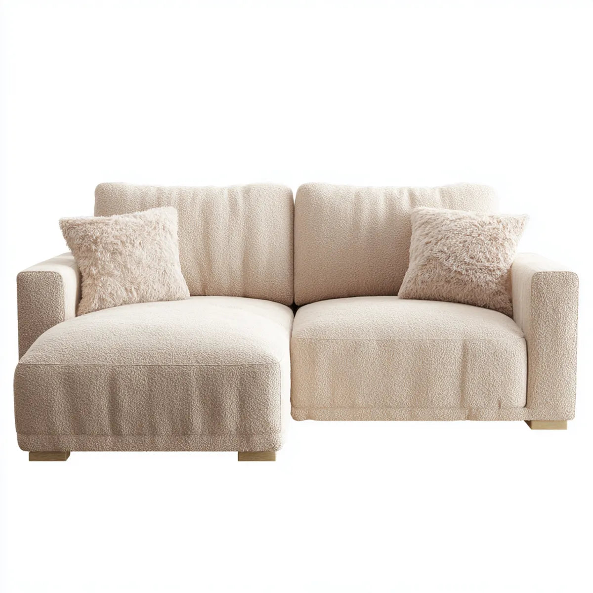 Canapé 2 places beige en polyester bouclette avec coussins 170 x 90 x 85 cm