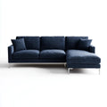 Canapé d'angle droit 3 places bleu nuit en polyester avec méridienne 250 x 160 x 85 cm