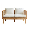 Canapé 2 places droit beige et naturel en chêne massif rotin et polyester 125 x 75 x 78 cm