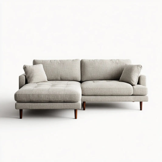 Canapé d'angle gauche 3 places gris clair en polyester forme L 240 x 155 x 85 cm