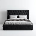 Lit double capitonné noir en velours de polyester rectangulaire 160 x 200 cm