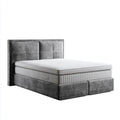 Lit coffre double gris en velours polyester 160 x 200 cm avec tête de lit rectangulaire