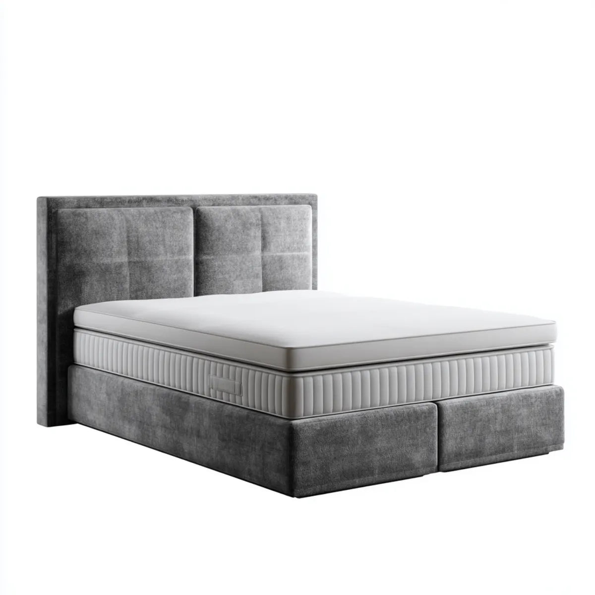 Lit coffre double gris en velours polyester 160 x 200 cm avec tête de lit rectangulaire