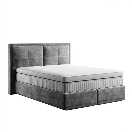 Lit coffre double gris en velours polyester 160 x 200 cm avec tête de lit rectangulaire