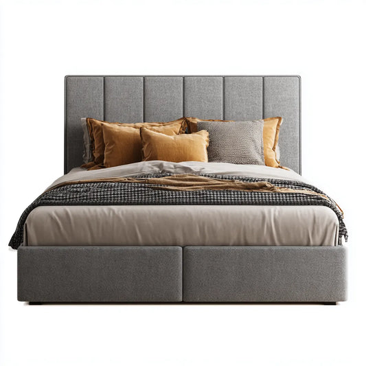 Lit coffre 180 x 200 cm gris en polyester forme rectangulaire