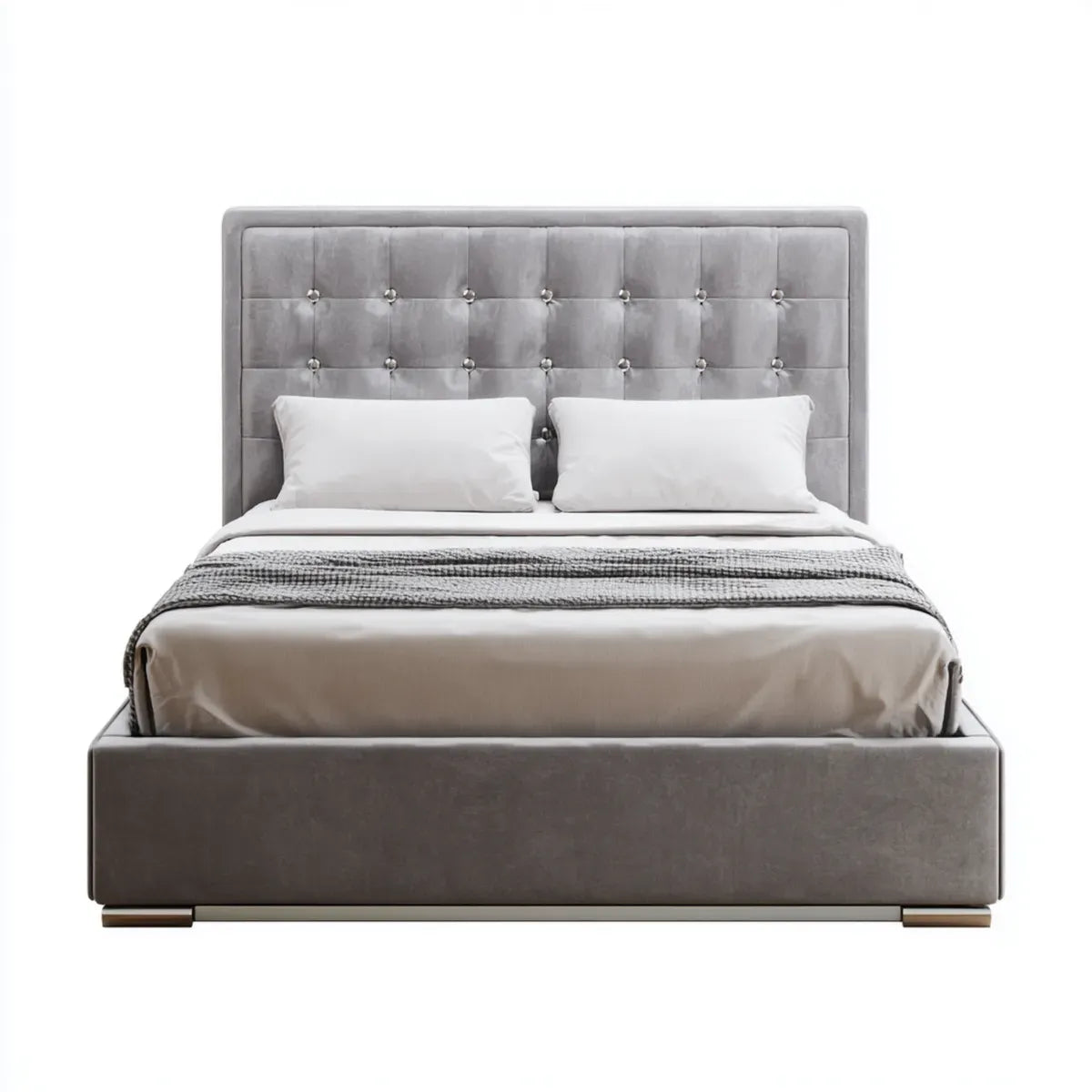 Lit coffre capitonné gris 160 x 200 cm en polyester forme rectangulaire