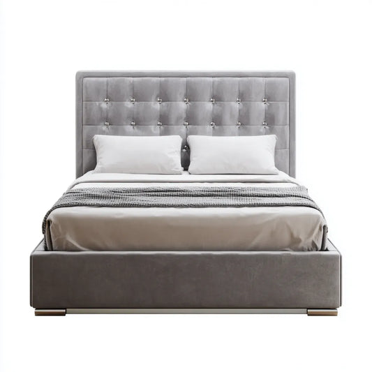 Lit coffre capitonné gris 160 x 200 cm en polyester forme rectangulaire