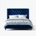 Lit coffre capitonné bleu nuit 160 x 200 cm en velours polyester rectangulaire