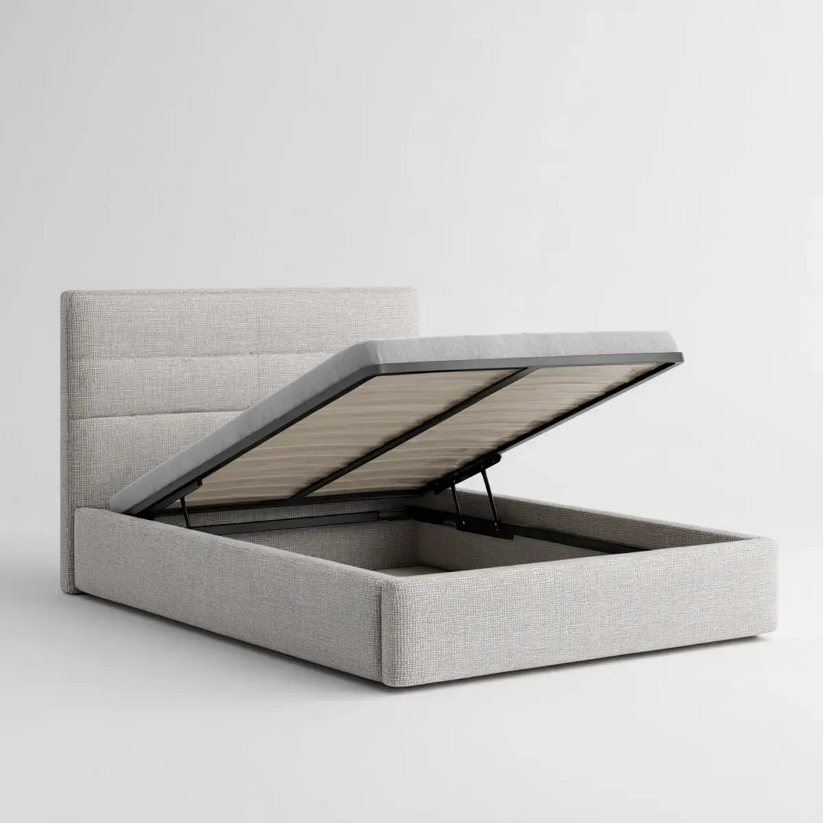 Lit coffre relevable gris clair 160 x 200 cm en polyester forme rectangulaire