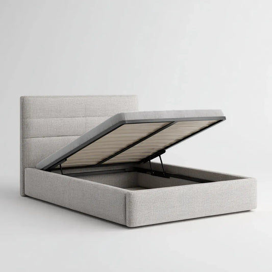 Lit coffre relevable gris clair 160 x 200 cm en polyester forme rectangulaire