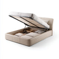 Lit coffre double beige 160 x 200 cm en similicuir PU rectangulaire avec sommier à lattes relevable