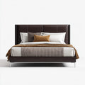 Lit double marron 160 x 200 cm en similicuir PU avec tête de lit rectangulaire capitonnée