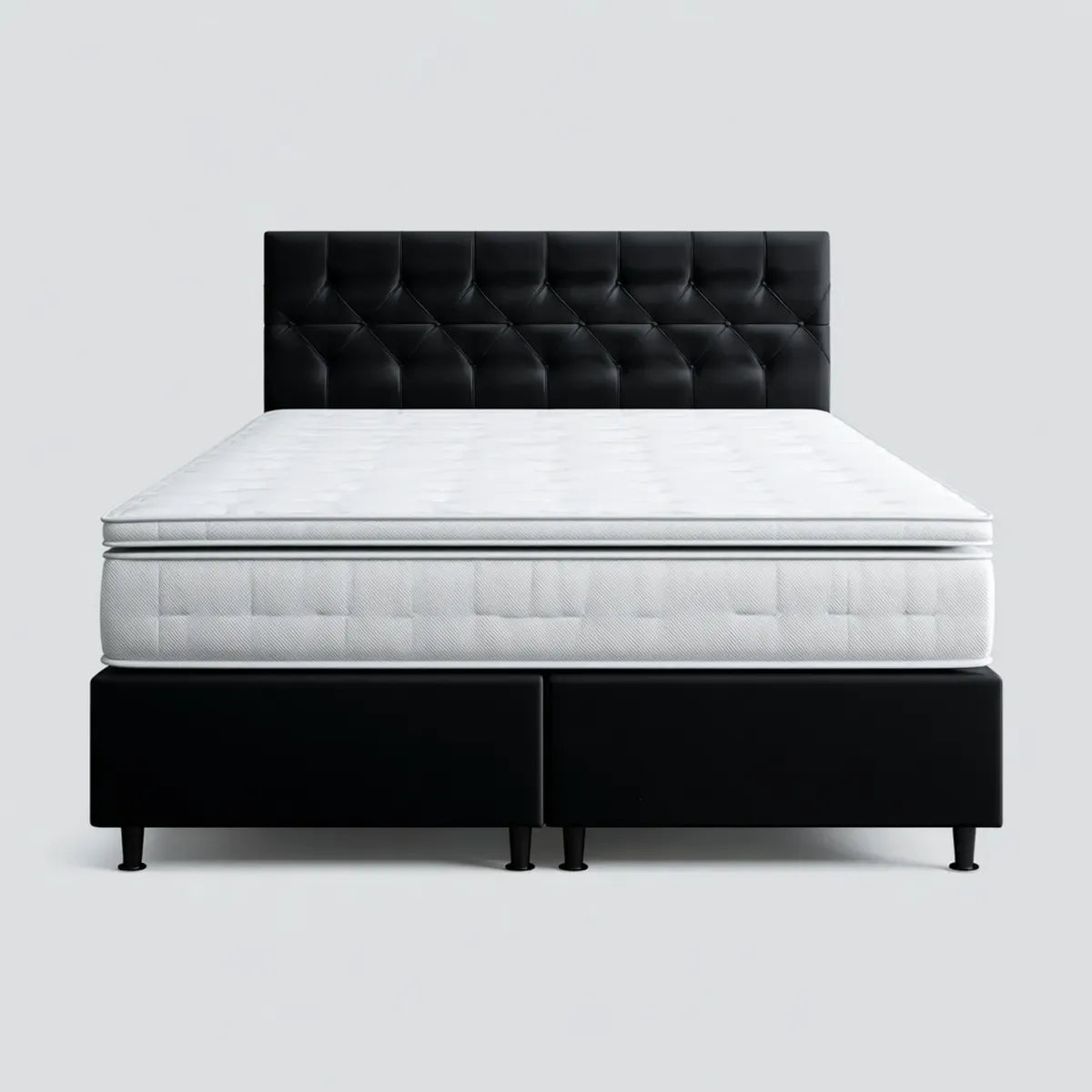 Lit double capitonné avec sommier matelas et tête de lit noir et blanc 160 x 200 cm en similicuir PU forme rectangulaire