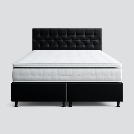 Lit double capitonné avec sommier matelas et tête de lit noir et blanc 160 x 200 cm en similicuir PU forme rectangulaire