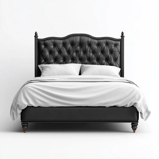 Lit double capitonné noir 160 x 200 cm en cuir synthétique PU rectangulaire