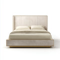Lit double 160 x 200 cm beige rectangulaire en panneaux MDF et cuir synthétique PU