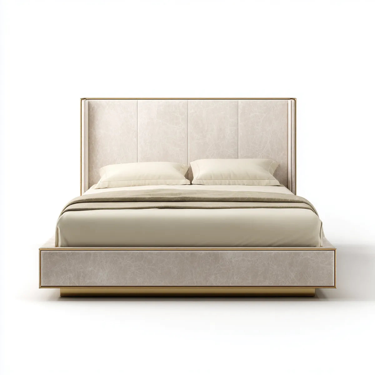 Lit double 160 x 200 cm beige rectangulaire en panneaux MDF et cuir synthétique PU