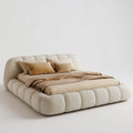 Lit double rembourré beige 160 x 200 cm en chenille polyester forme arrondie
