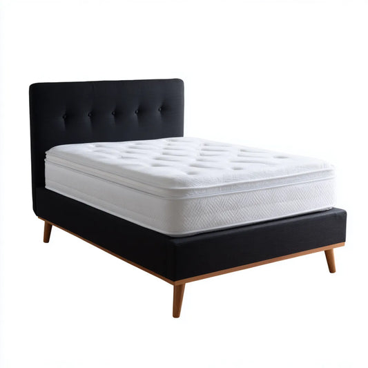 Lit double à lattes noir 160 x 200 cm cadre en MDF et polyester forme rectangulaire