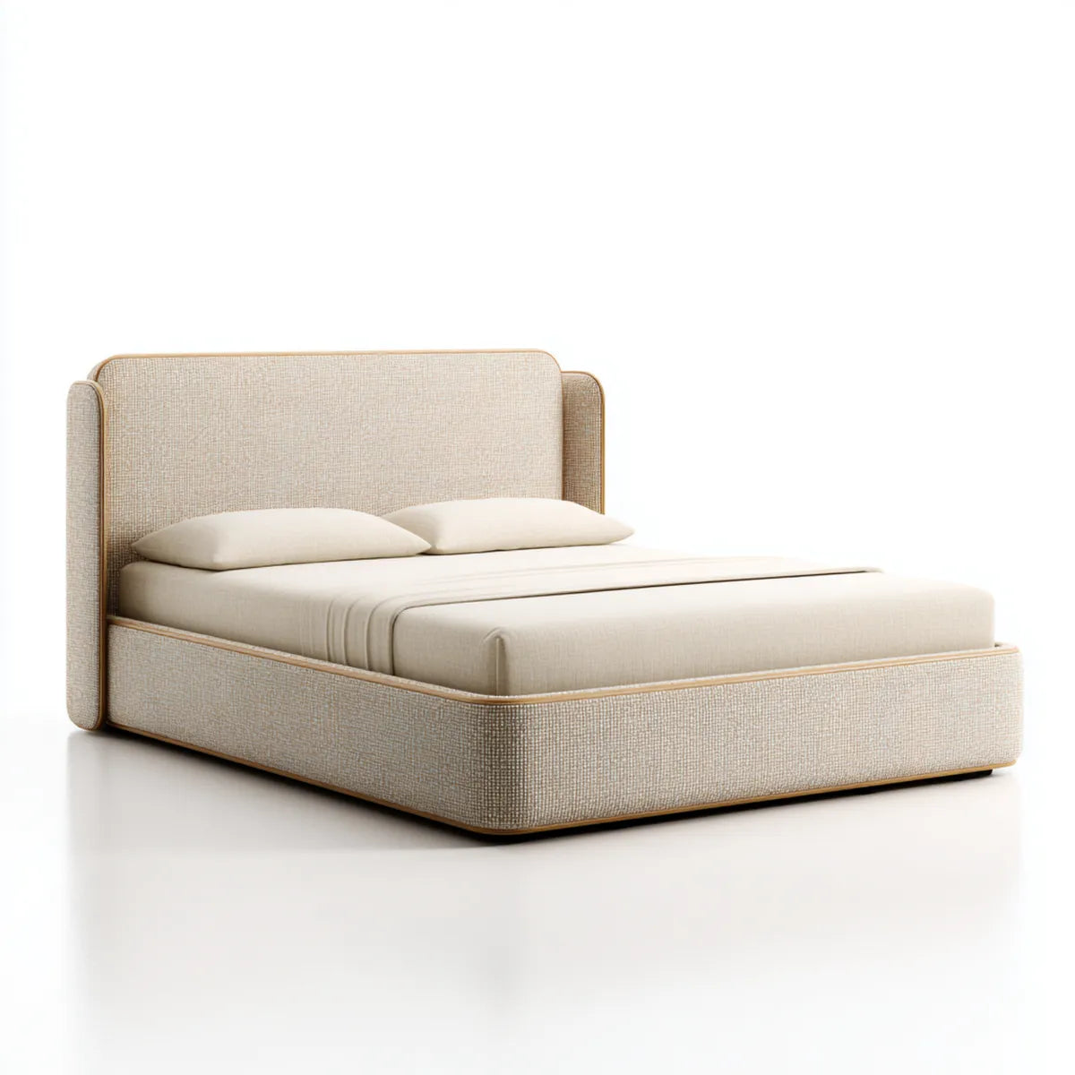 Lit double rembourré beige 160 x 200 cm en polyester forme rectangulaire