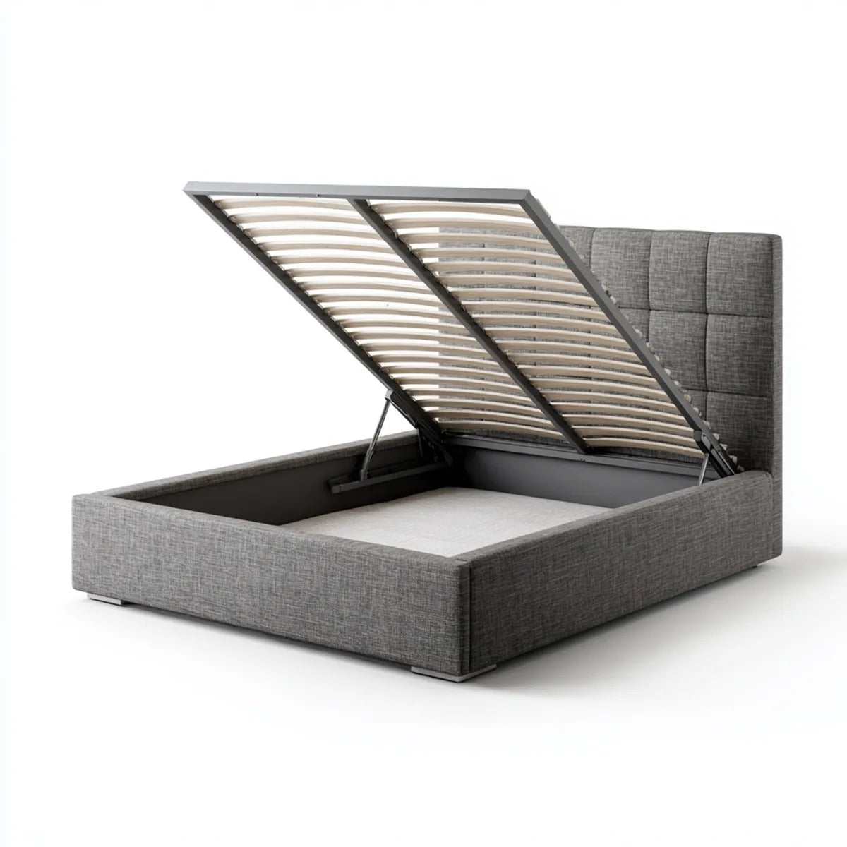 Lit coffre 160 x 200 cm gris foncé en polyester avec sommier à lattes relevable