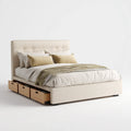 Lit coffre 160 x 200 cm beige avec 4 tiroirs sommier à lattes tête de lit capitonnée en polyester