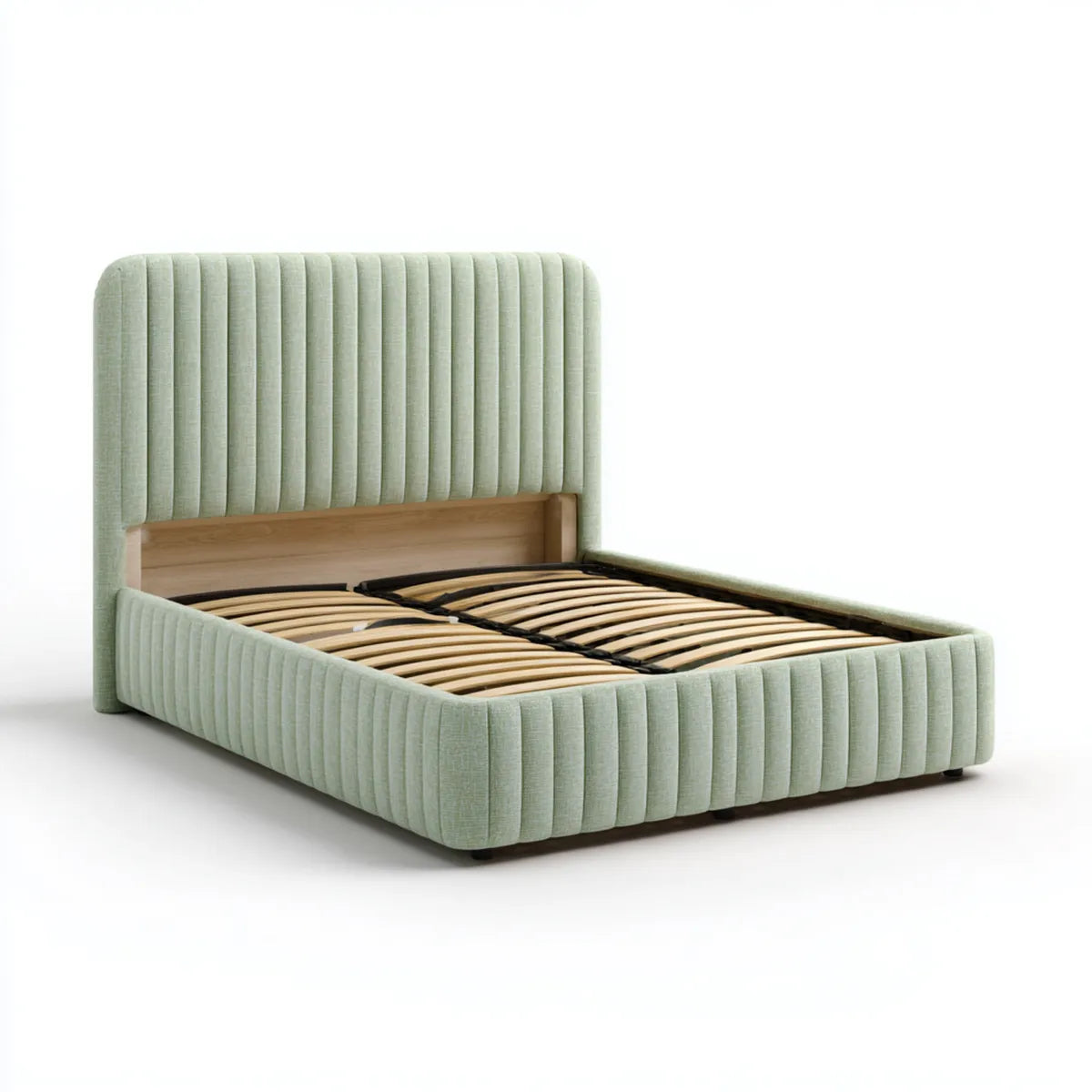 Lit double à lattes vert sauge 160 x 200 cm cadre rembourré en polyester rectangulaire